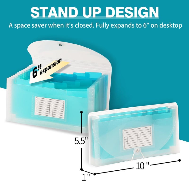 H4D Check Size 13 Pocket Expanding File Folder, Accordion File Organizer Wallet Case for Coupon Receipt Storage, 10 x 5.5 inches, Teal - Image 2